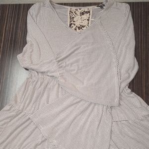 Hamna Navy Pinstripe Bell Sleeved Minidress